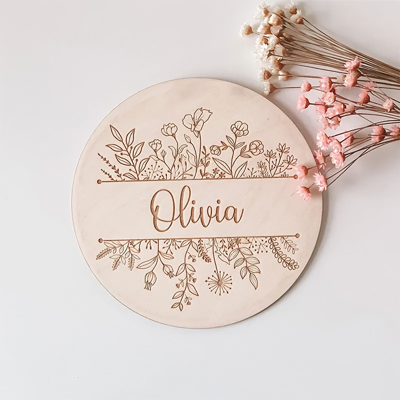 Baby Products Decoration - Plaque de nom gravée florale personnalisée,